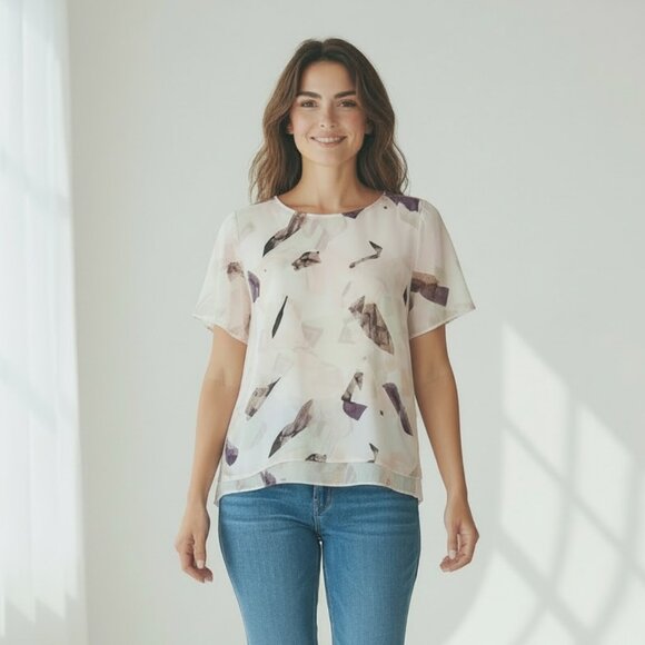 Wilfred Tops - Aritzia Wilfred 100% Silk Top, Large, Geometric Design